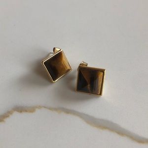 Michael Kors wood and gold pyramid earrings